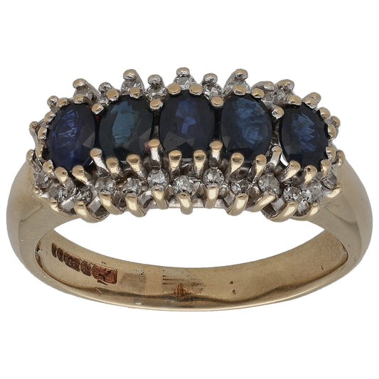 9ct Gold Sapphire & 0.14ct Diamond Dress/Cocktail Ring Size N