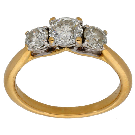 18ct Gold 1.00ct Diamond Trilogy Ring Size K