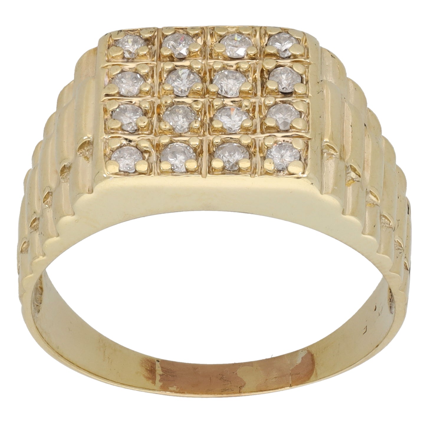 9ct Gold 0.50ct Diamond Patterned Signet Ring Size X