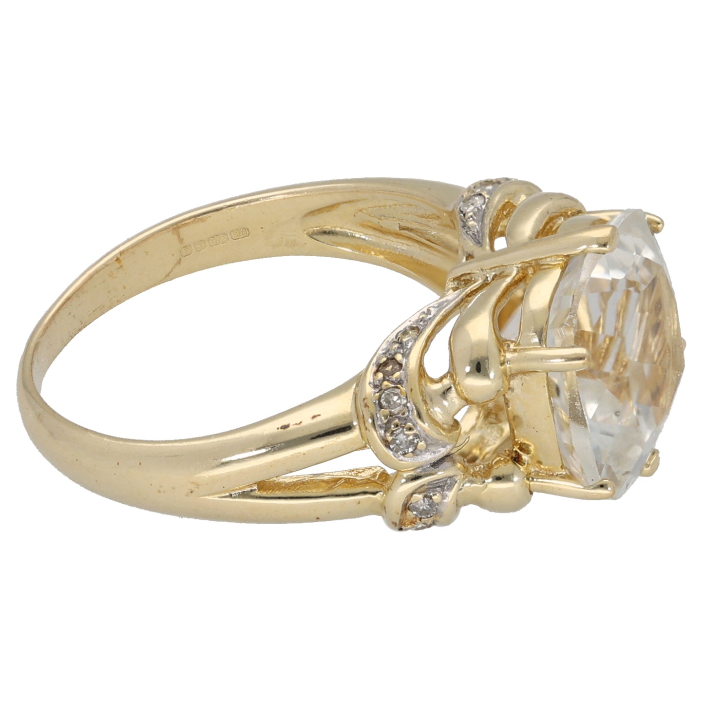 9ct Gold Topaz & 0.15ct Diamond Dress/Cocktail Ring Size N