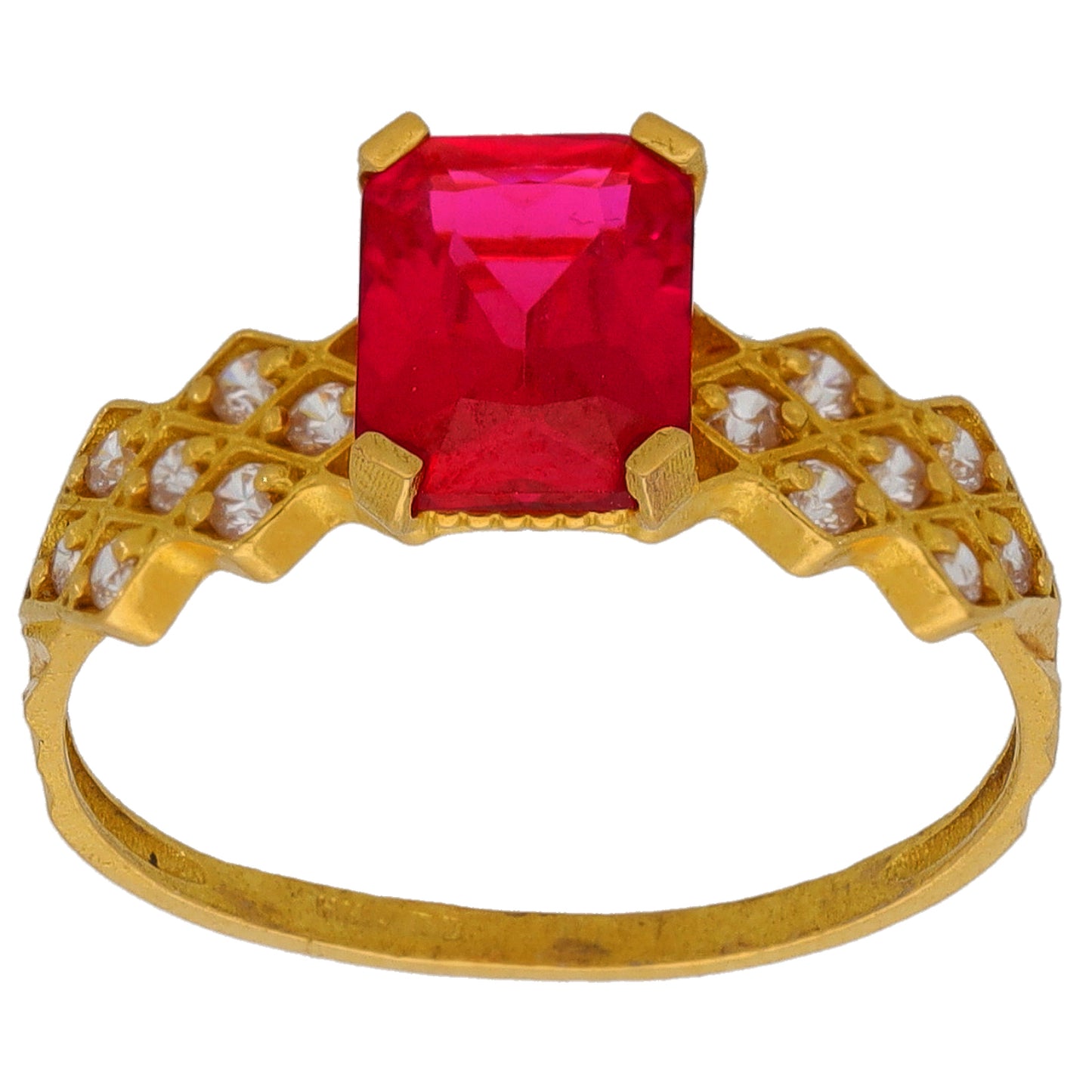 22ct Gold Imitation Gems Single Stone Ring With Accents Size M