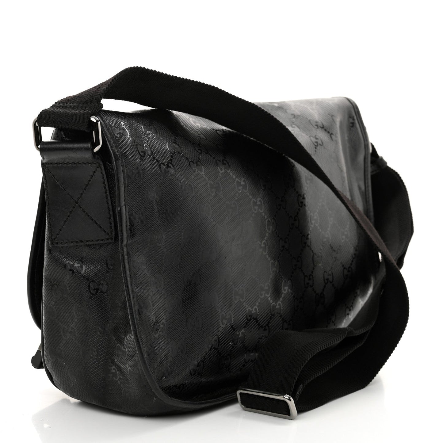 Gucci Double Buckle Messenger GG Imprime Coated Canvas Bag - Black