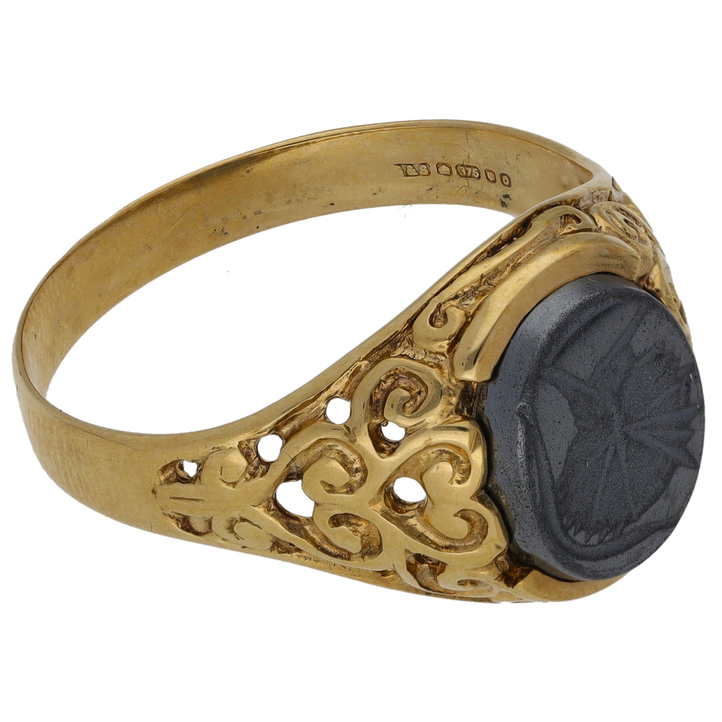 9ct Gold Hematite Crest/Emblem Signet Ring Size Y
