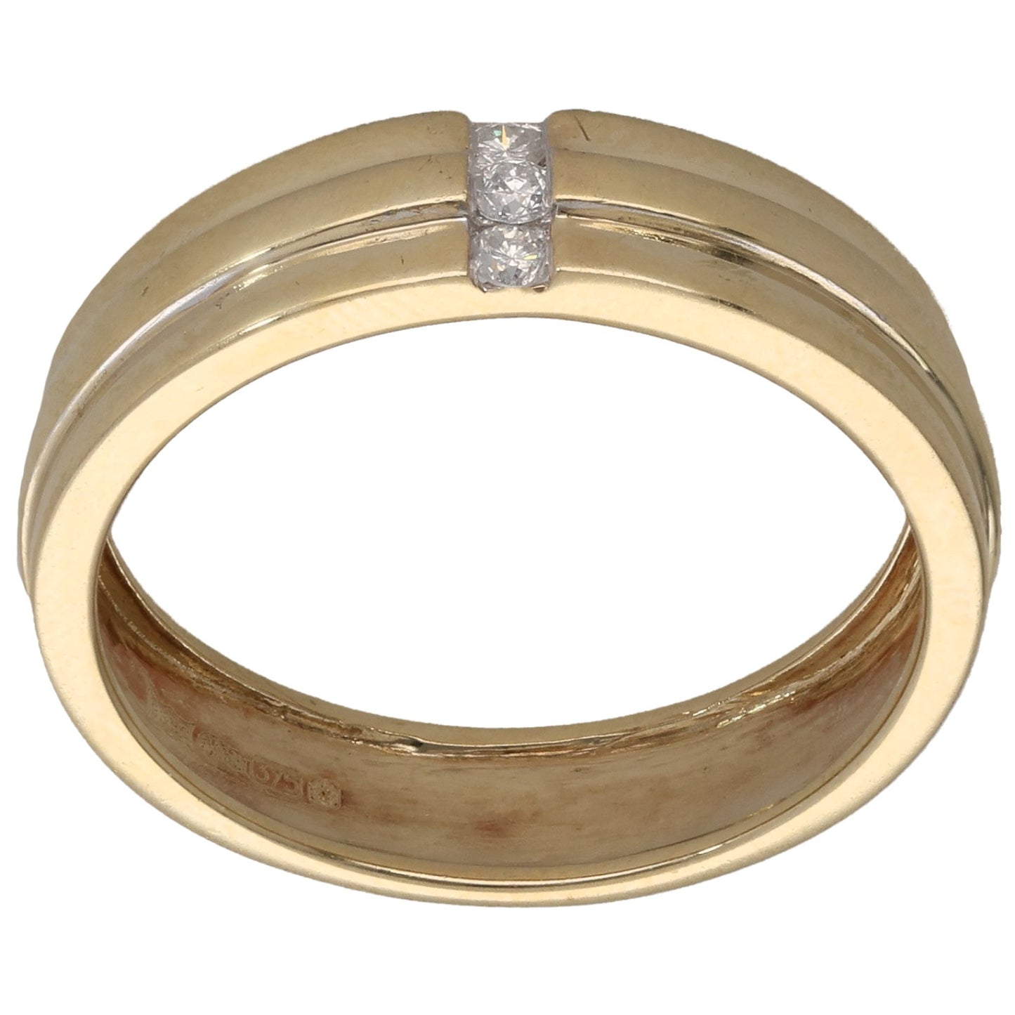 9ct gold wedding ring with central square diamond on plain band