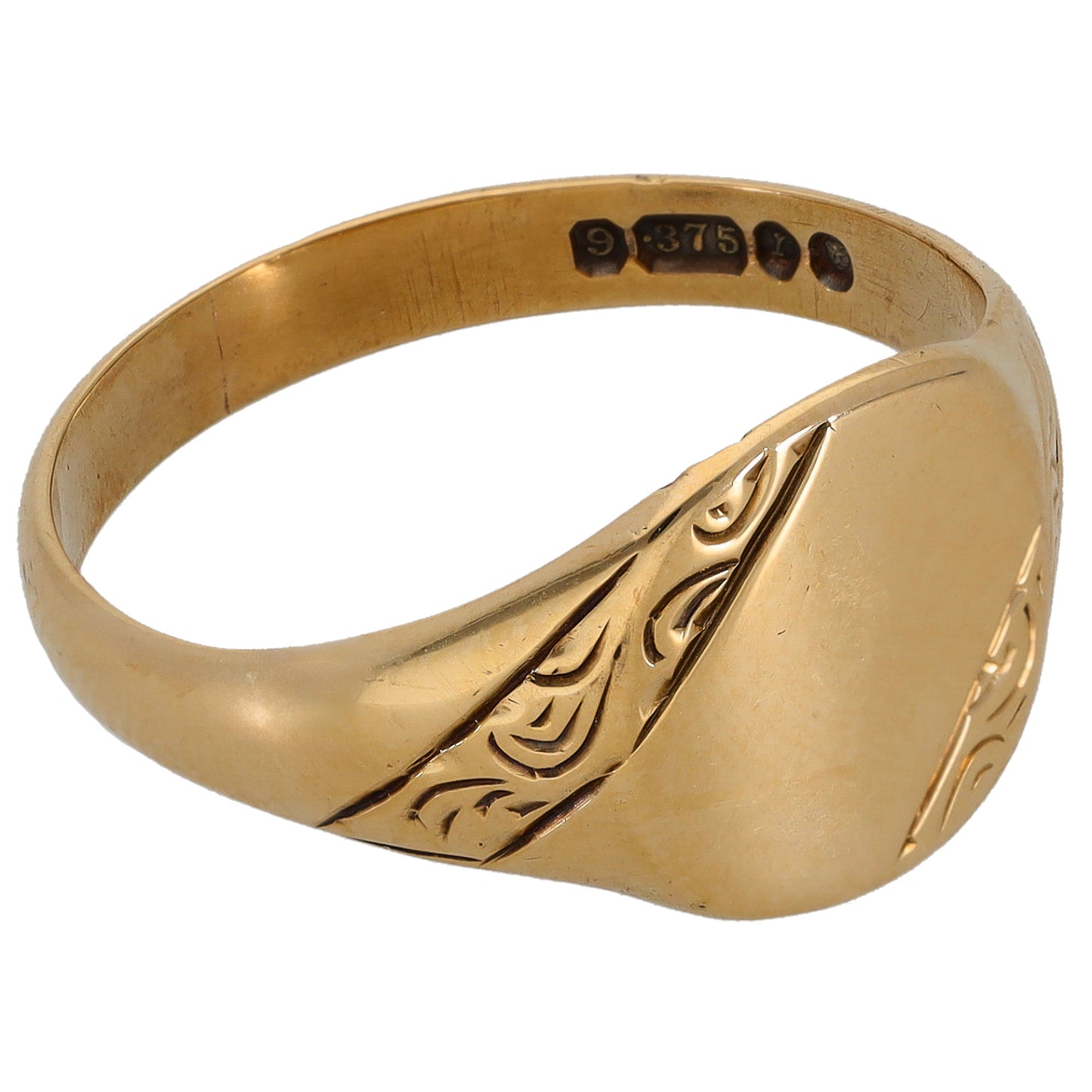 9ct Gold Patterned Signet Ring Size U