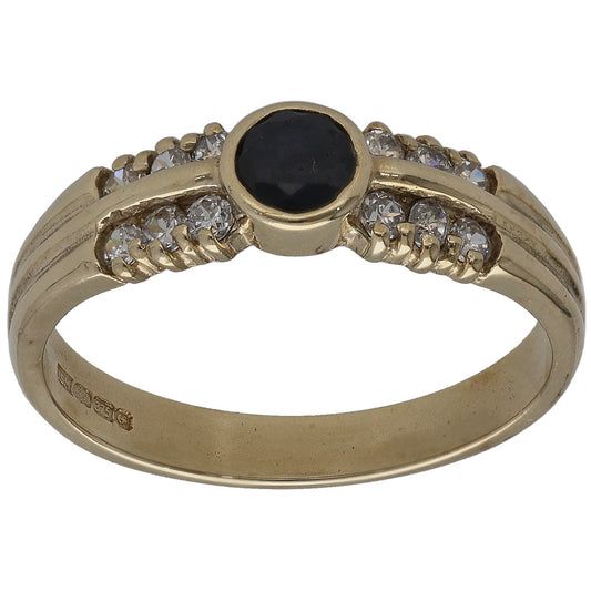 9ct Gold Sapphire & Cubic Zirconia Single Stone Ring With Accents Size P