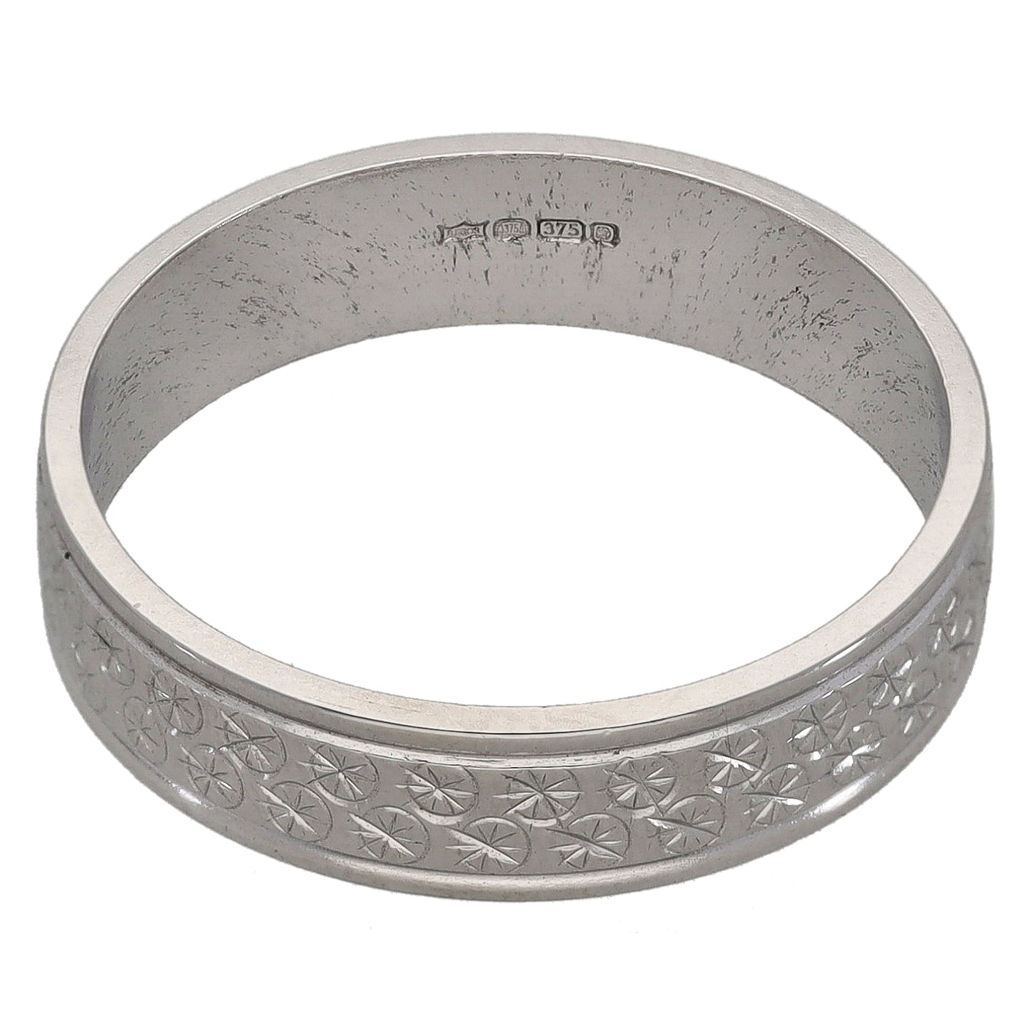 9ct White Gold Patterned Wedding Ring Size R