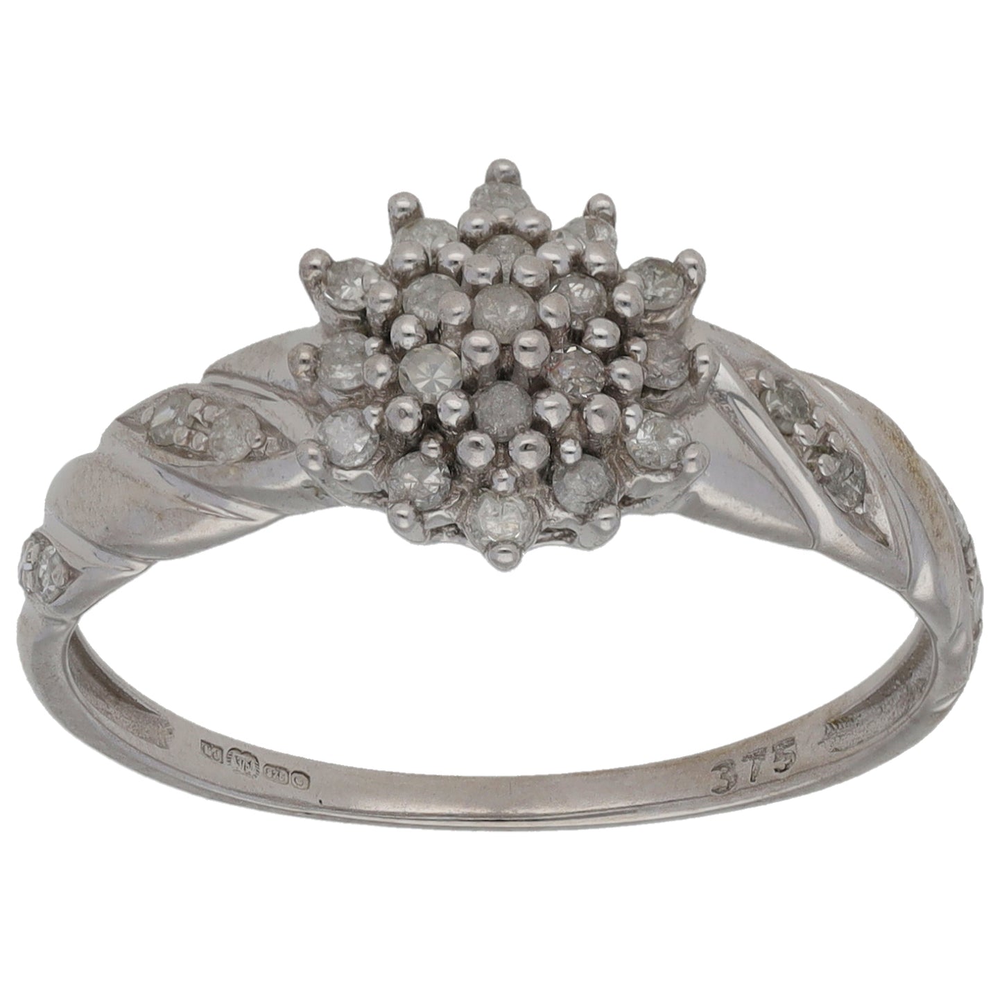 9ct White Gold 0.23ct Diamond Cluster Ring Size P