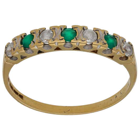 9ct Gold Agate & Cubic Zirconia Half Eternity Ring Size R