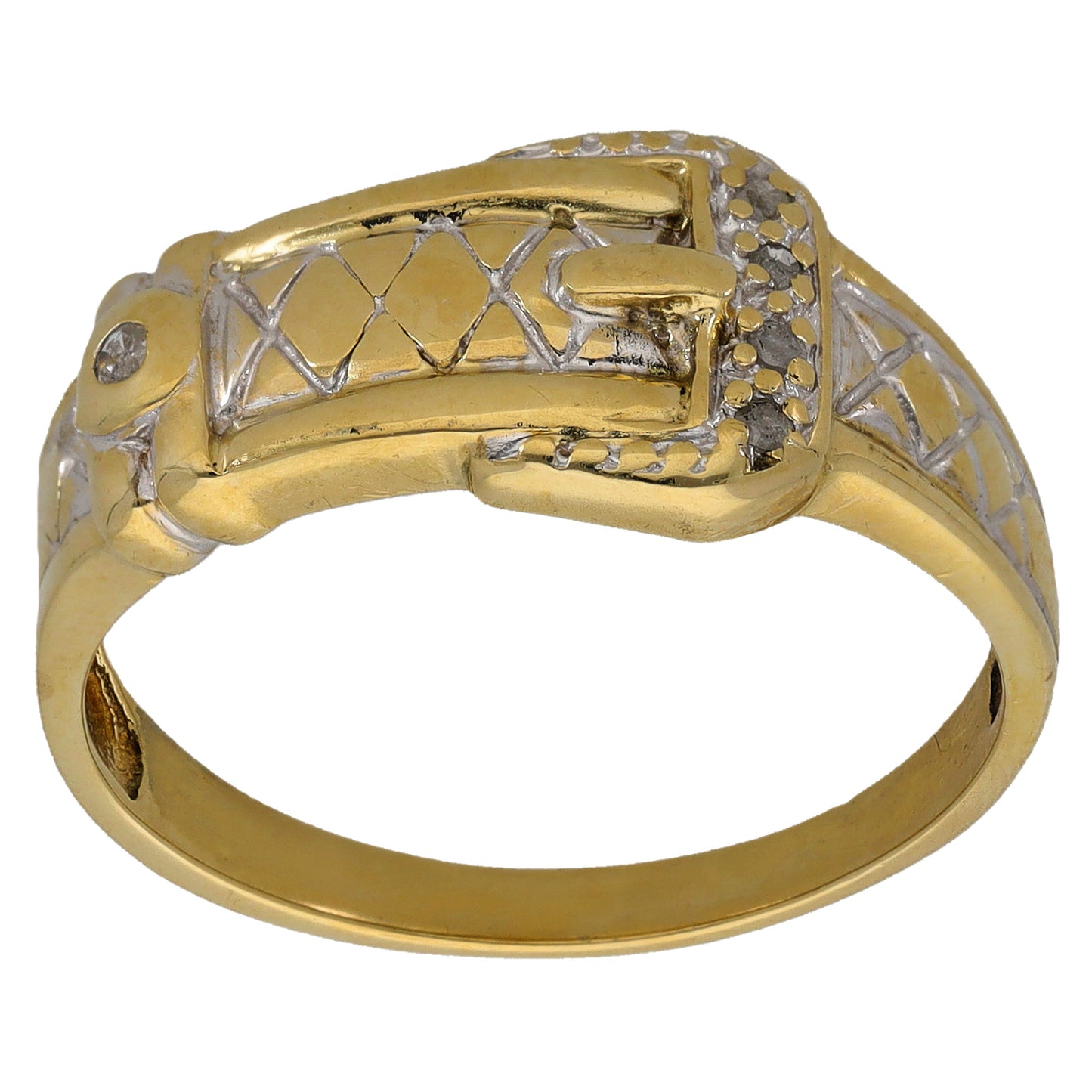 9ct Gold 0.05ct Diamond Buckle Ring Size V