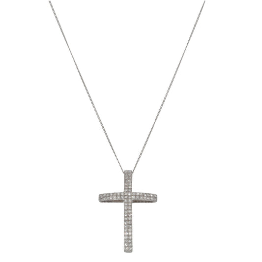 9ct White Gold 0.50ct Diamond Cross Pendant With Chain