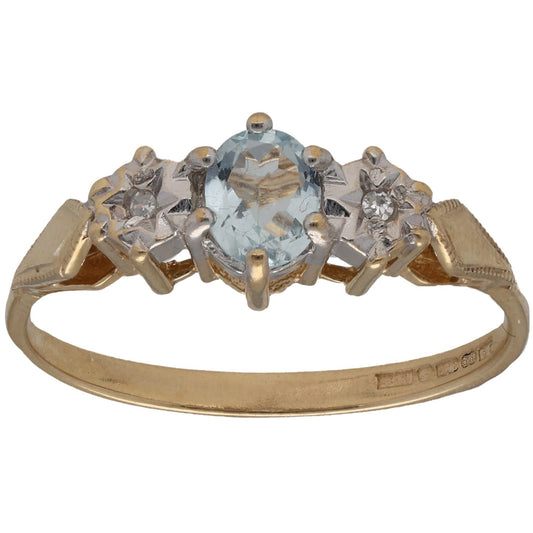 9ct Bicolour Gold Aquamarine & 0.01ct Diamond Dress/Cocktail Ring Size L
