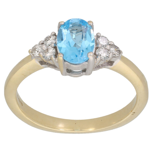 9ct White Gold 0.16ct Diamond & Topaz Dress/Cocktail Ring Size K