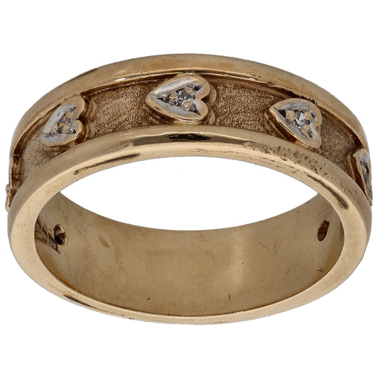 9ct Gold 0.035ct Diamond Patterned Wedding Ring Size L