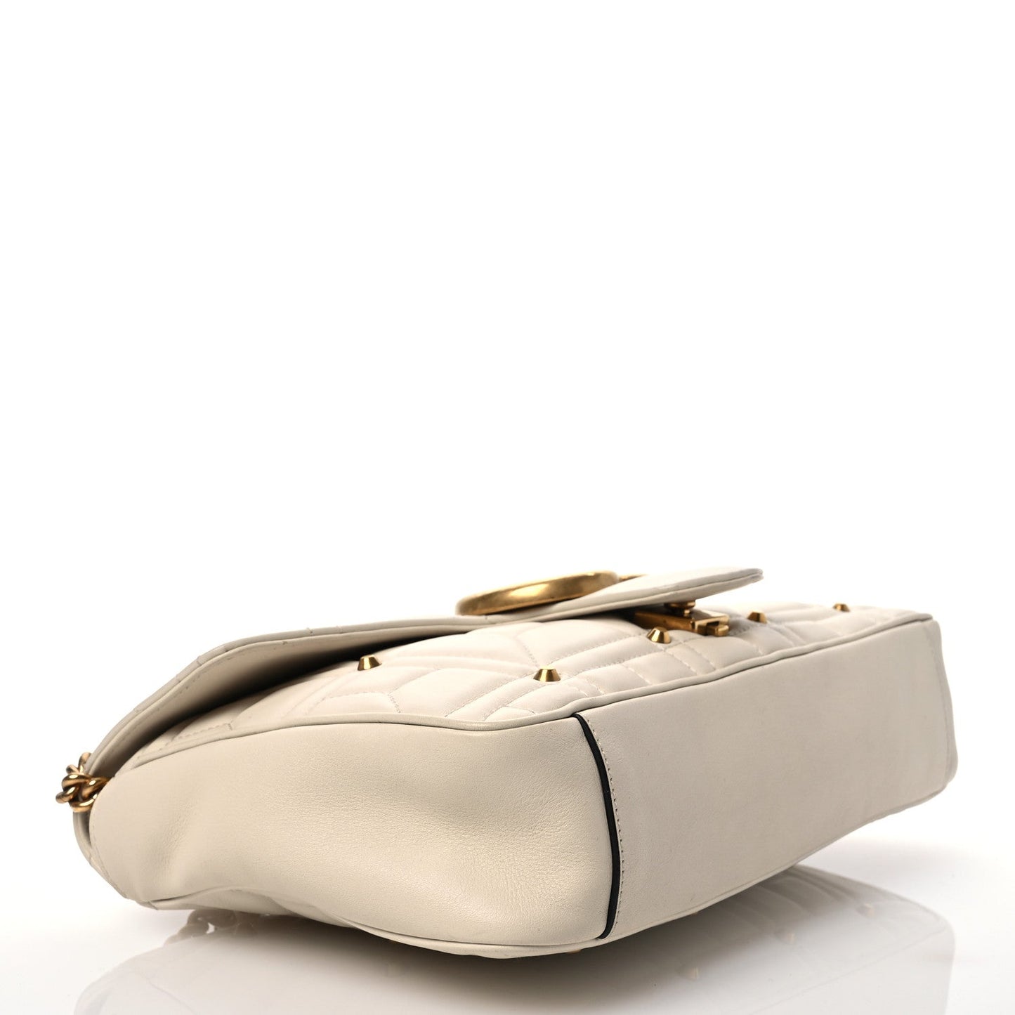 Gucci Studded GG Marmont Calfskin Matelasse Leather Bag - White