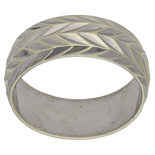9ct White Gold Patterned Wedding Ring Size K