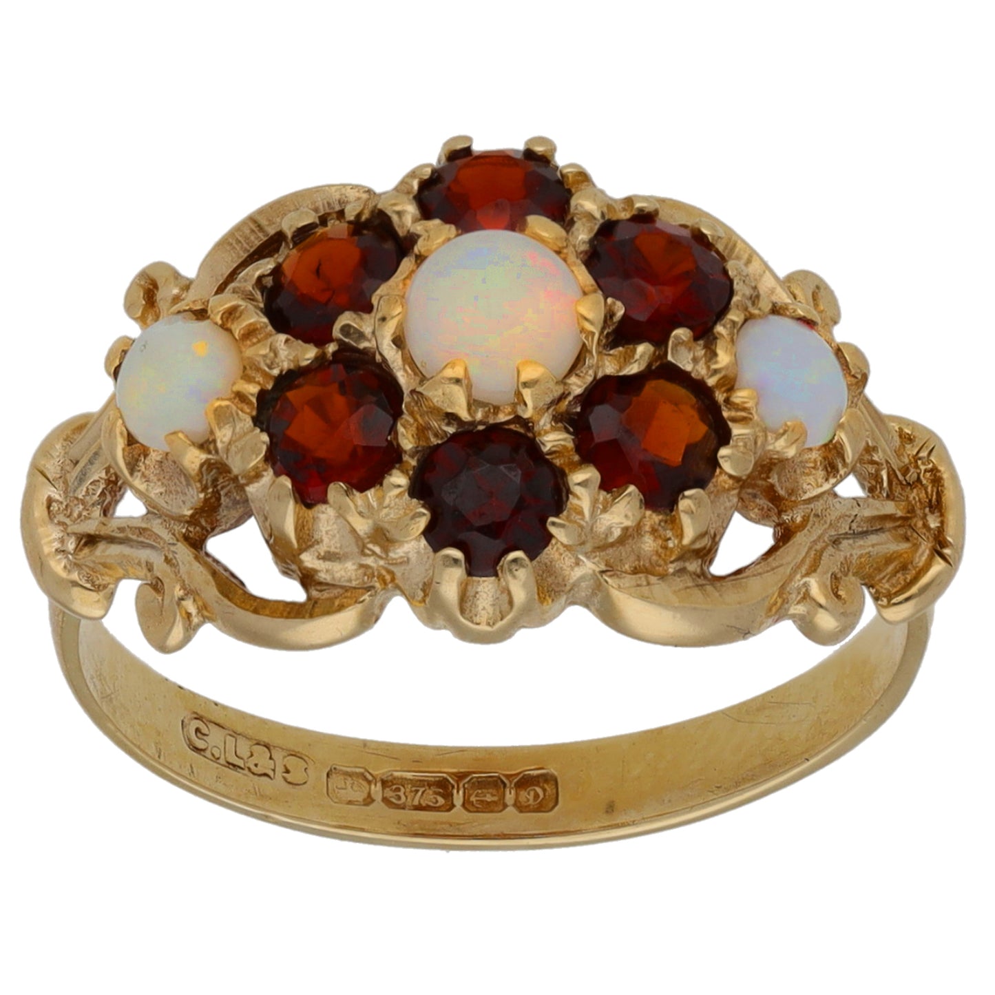 9ct Gold Opal & Garnet Dress/Cocktail Ring Size K