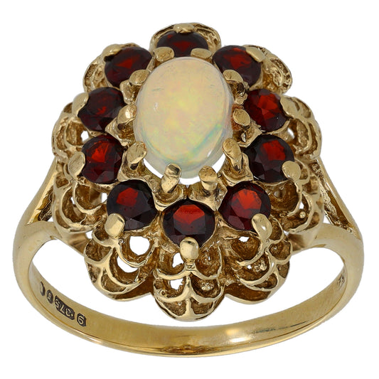 9ct Gold Opal & Garnet Dress/Cocktail Ring Size Q