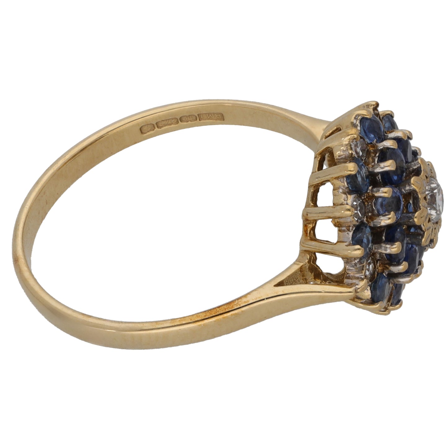 9ct Gold Sapphire & 0.15ct Diamond Dress/Cocktail Ring Size R