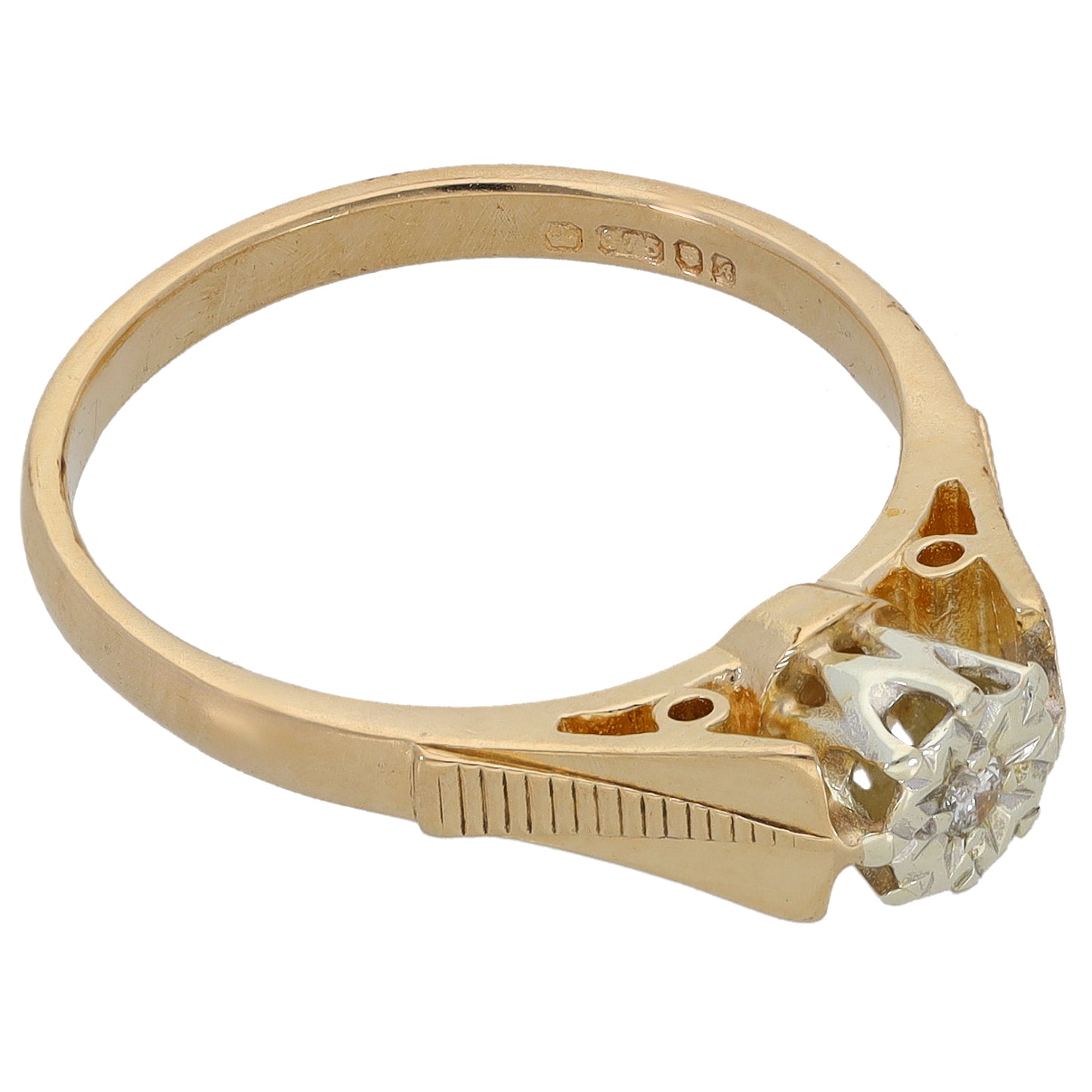 9ct Gold 0.04ct Diamond Solitaire Ring Size P