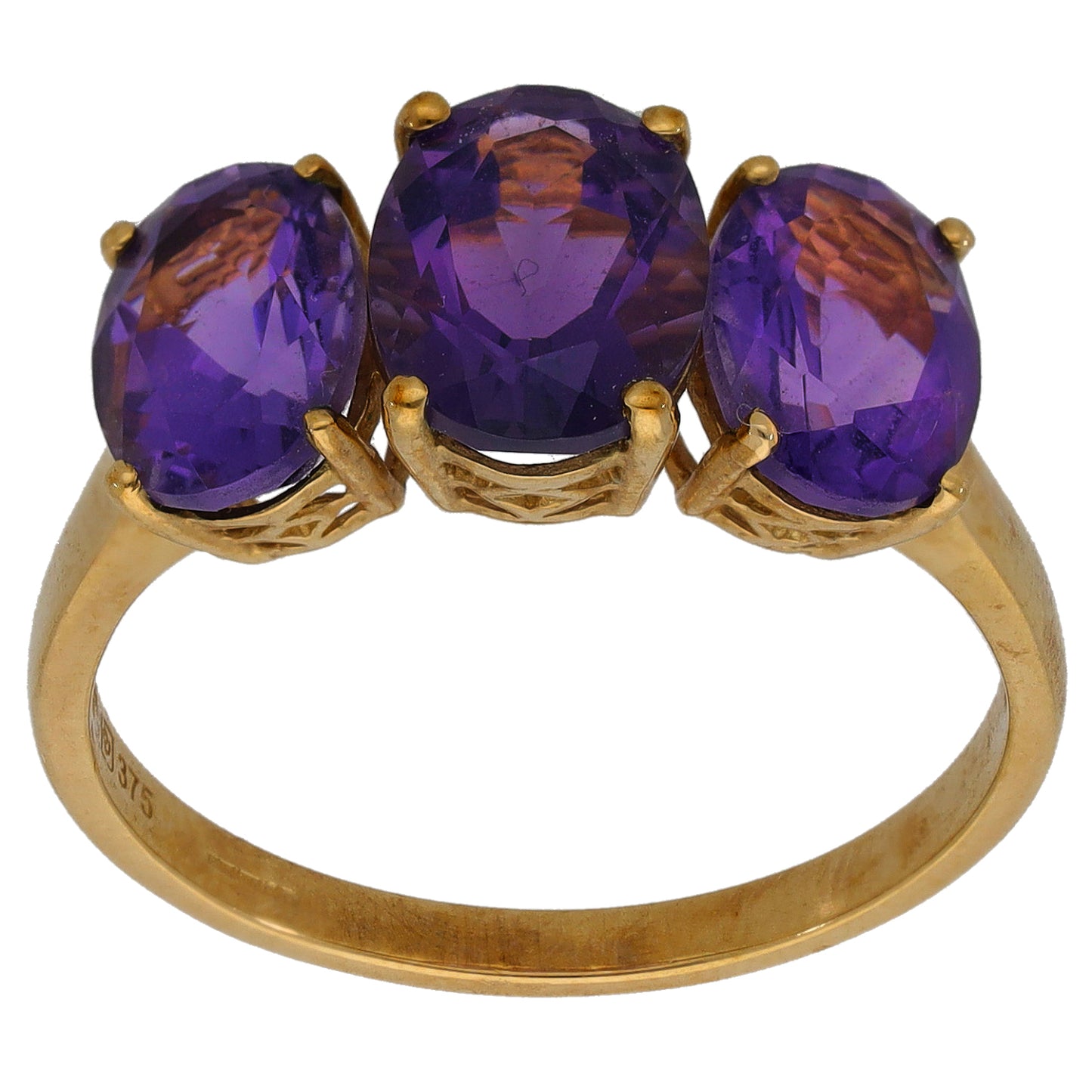 9ct Gold Amethyst Trilogy Ring Size S