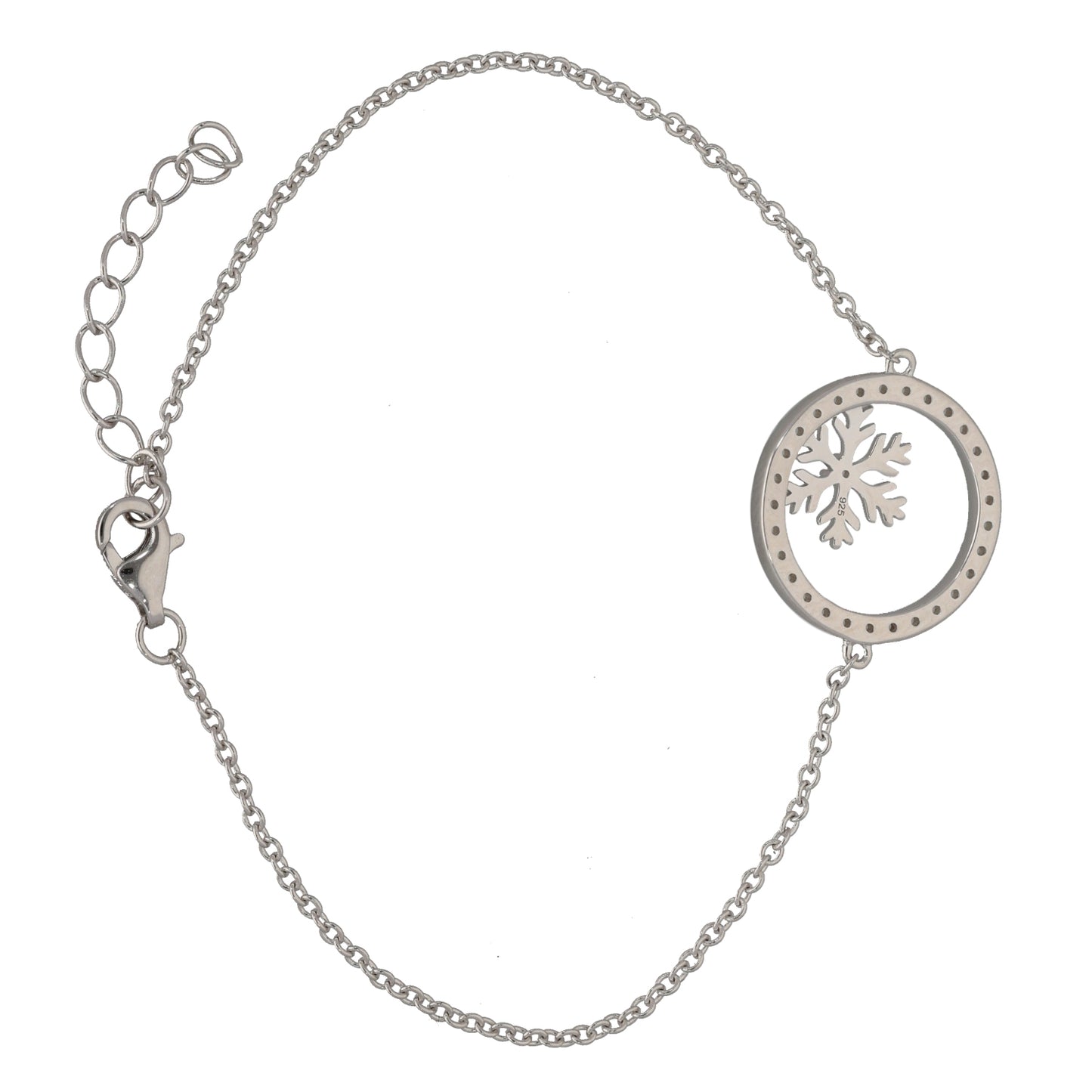New Sterling Silver Cubic Zirconia Circle Snowflake Bracelet