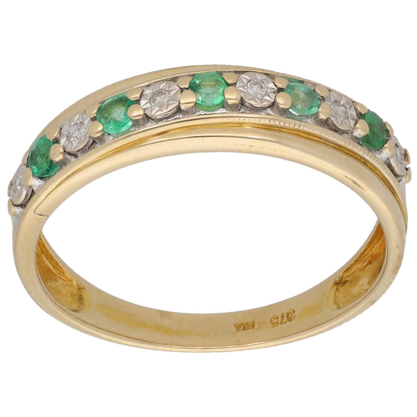 9ct Gold Emerald & 0.03ct Diamond Half Eternity Ring Size M