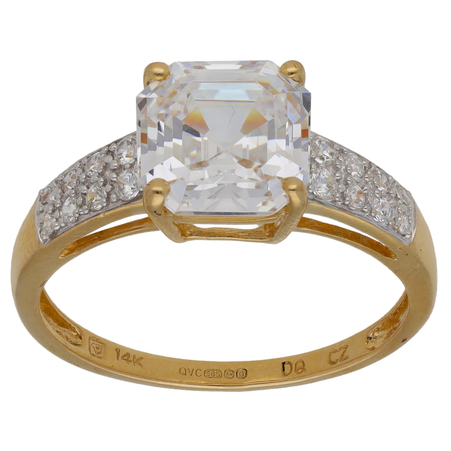 14ct Gold Cubic Zirconia Single Stone Ring with Accent Stones Size N