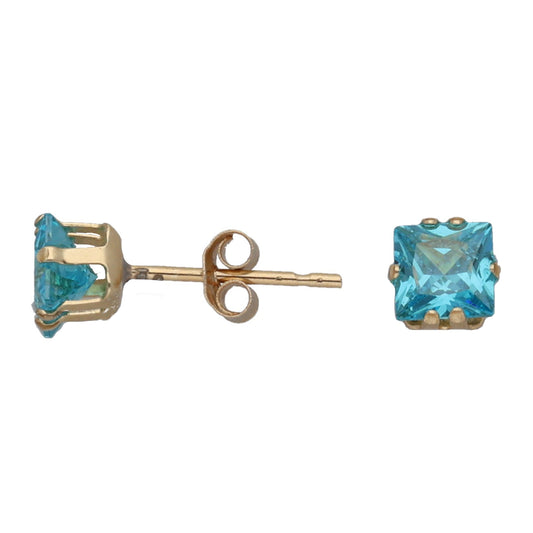 9ct Gold Cubic Zirconia Square Blue Stud Earrings