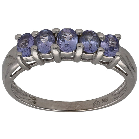 9ct White Gold Tanzanite Half Eternity Ring Size O