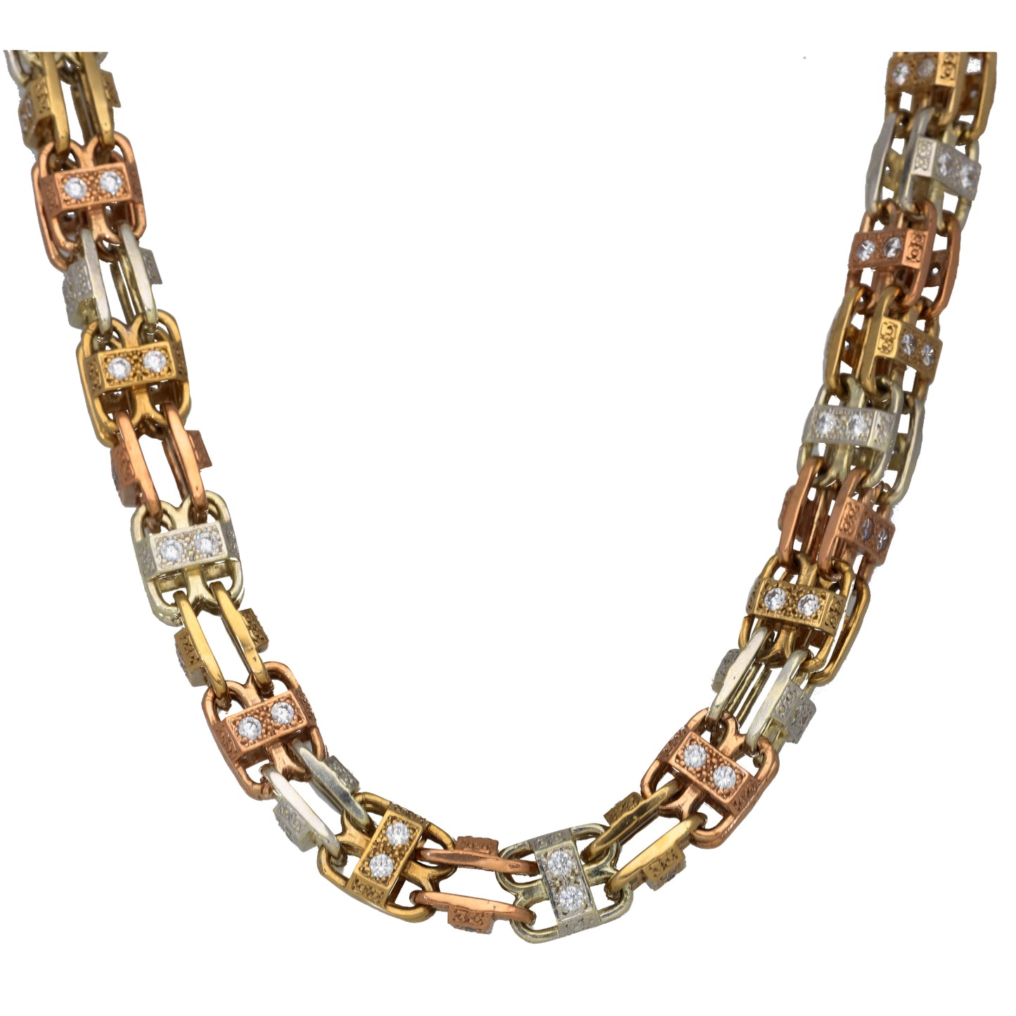9ct Tricolour Gold Cubic Zirconia Fancy Necklace 22"