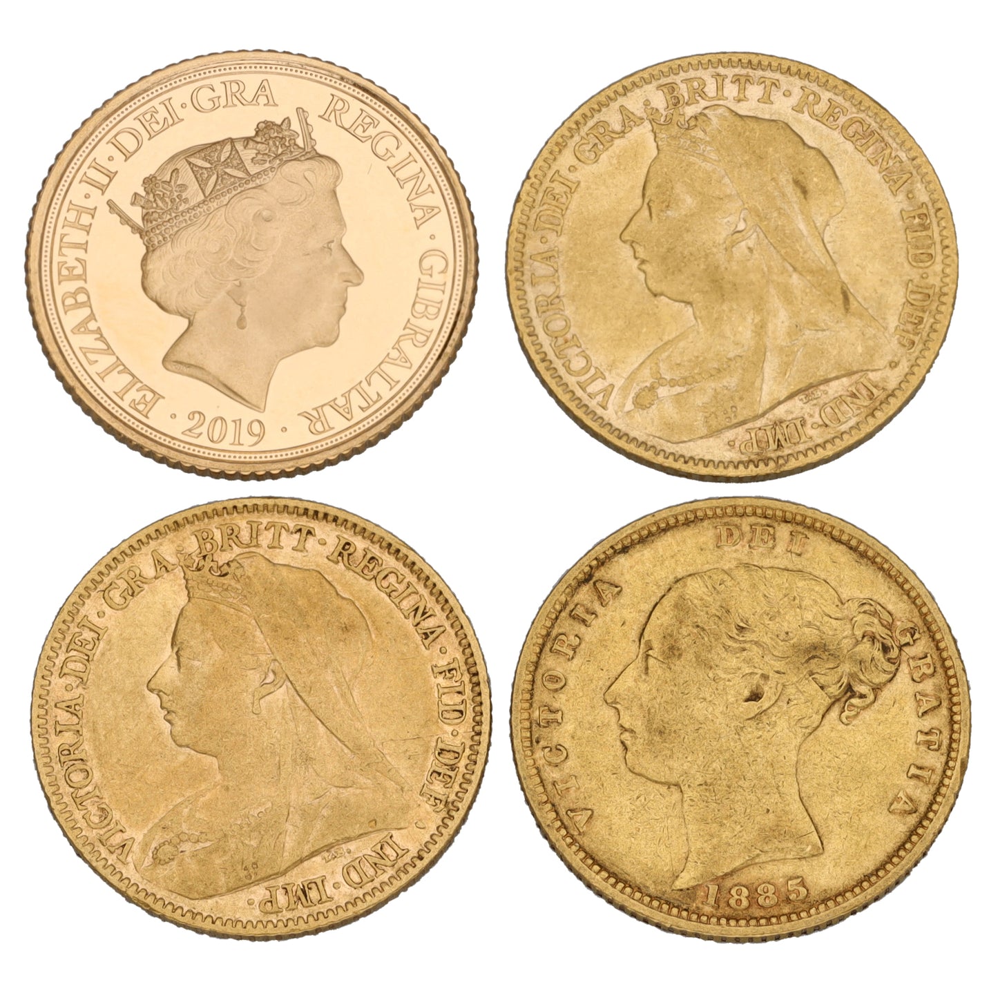 22ct Gold Queen Elizabeth & Queen Victoria Half Sovereigns Coins x4