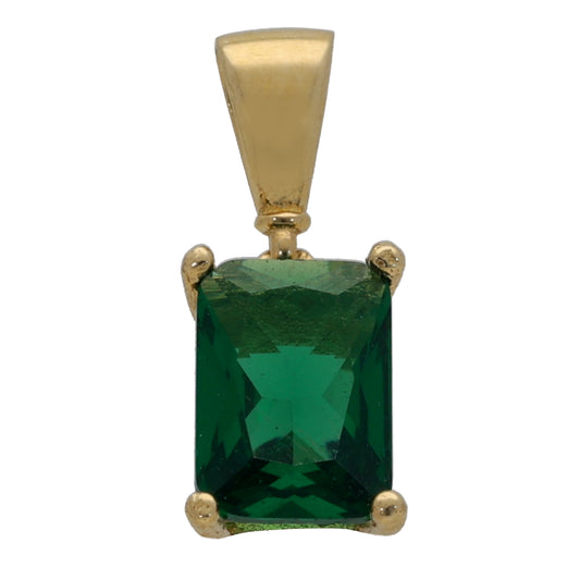 New 9ct Gold Green Cubic Zirconia Single Stone Pendant