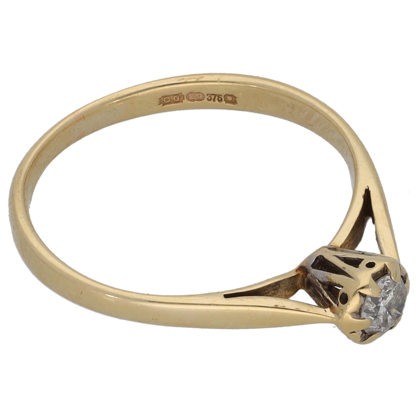 9ct Gold 0.15ct Diamond Solitaire Ring Size L