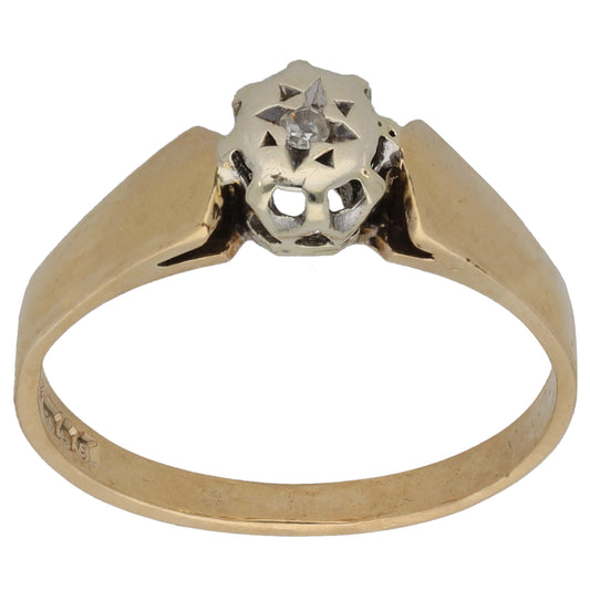 9ct Bicolour Gold 0.01ct Diamond Solitaire Ring Size P