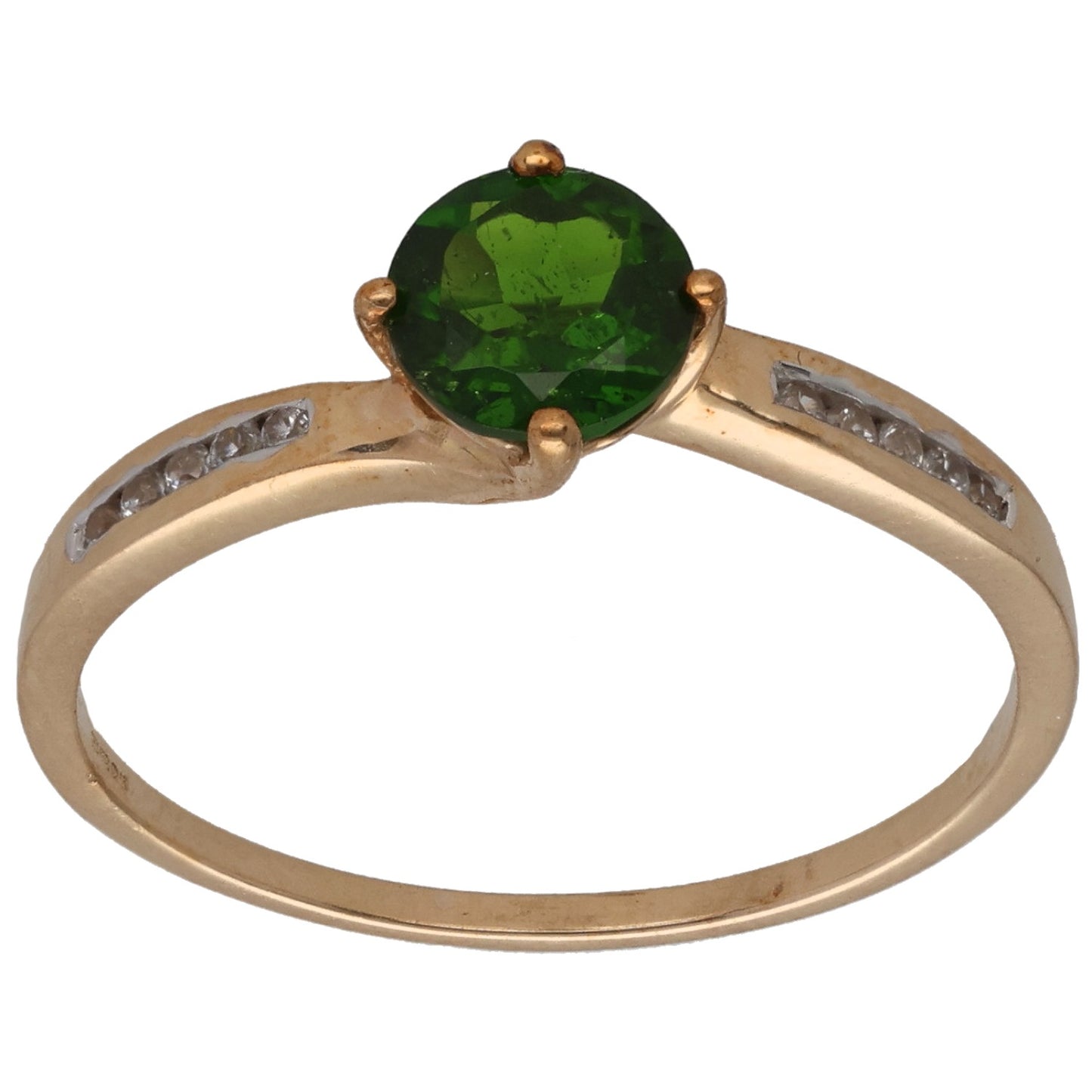 9ct Gold Diopside & Imitation Gems Single Stone Ring With Accents Size S