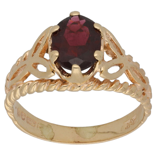 9ct Gold Garnet Single Stone Ring Size L