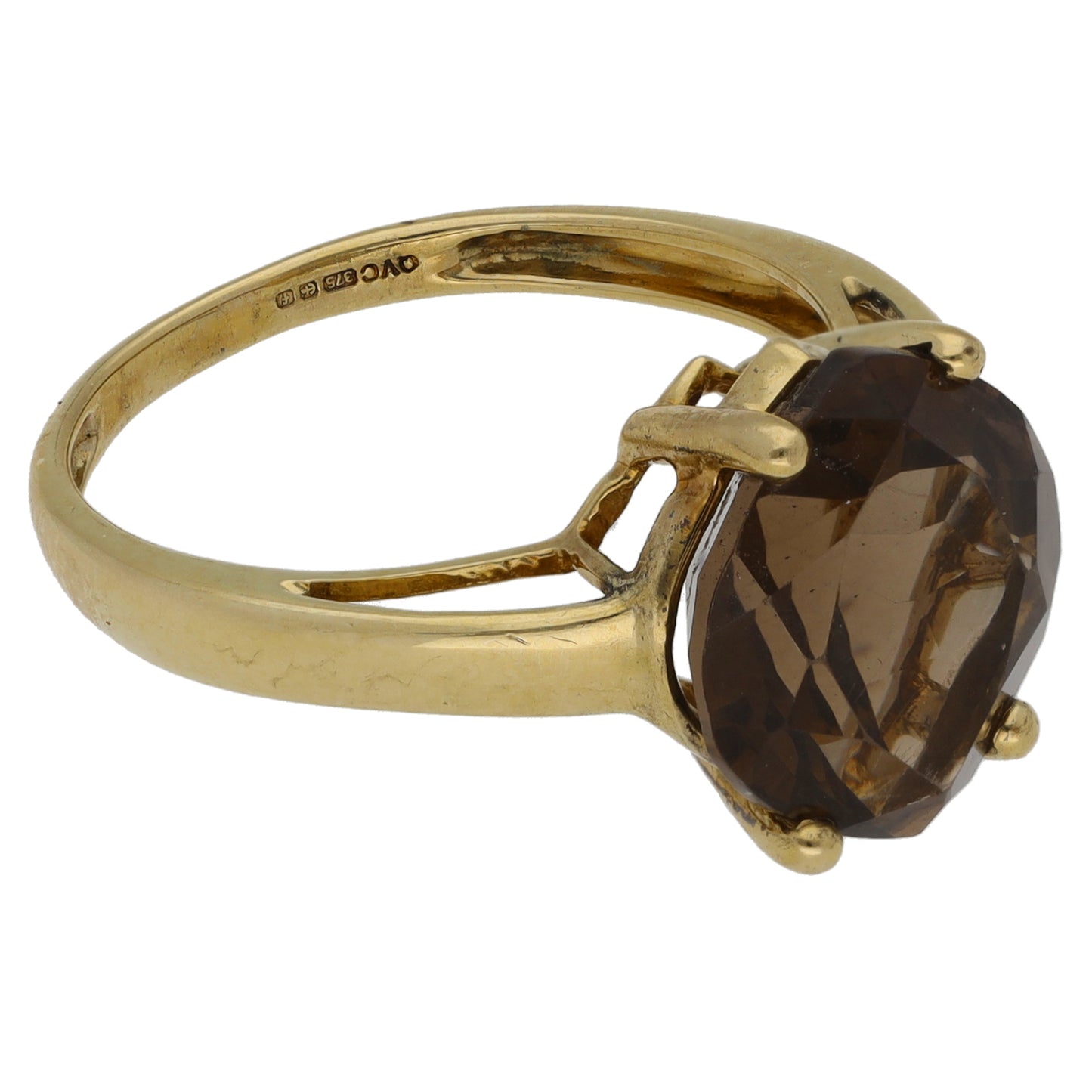 9ct Gold Smoky Quartz Single Stone Ring Size Q