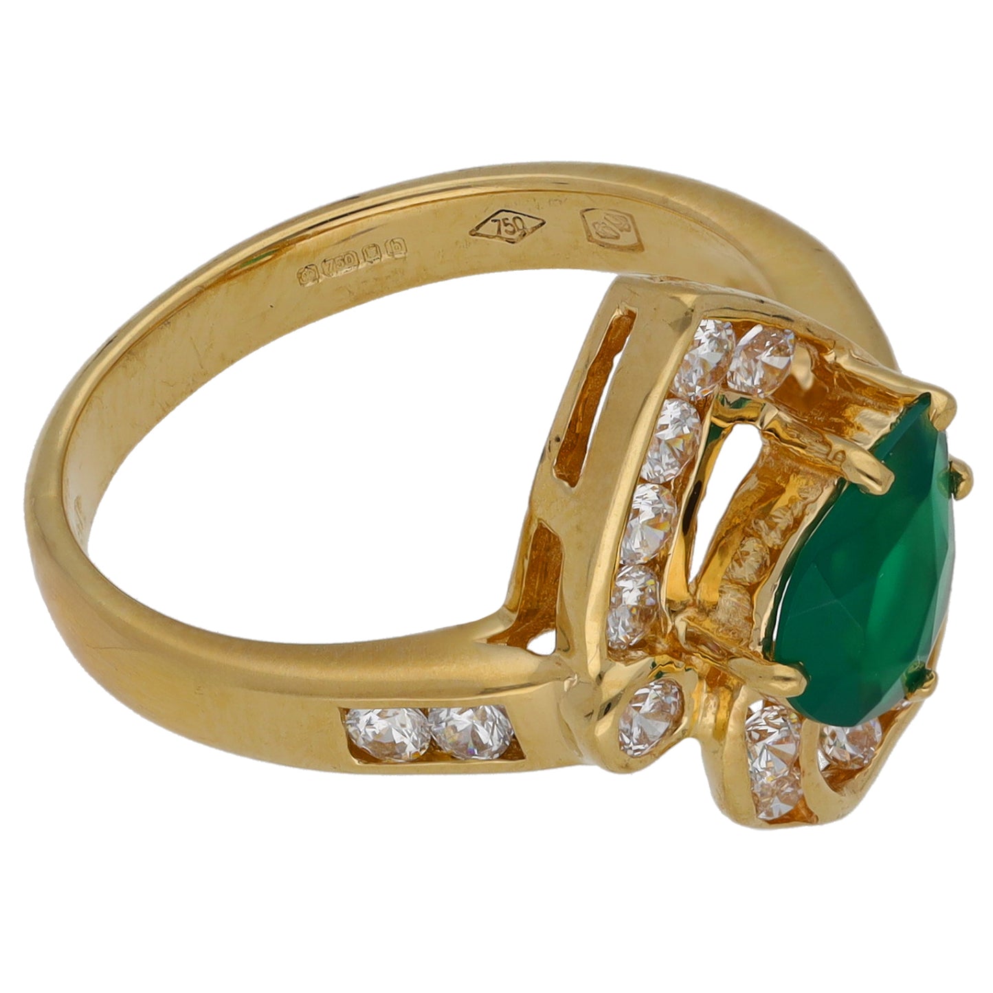 18ct Gold Green Agate & Cubic Zirconia Dress/Cocktail Ring Size M