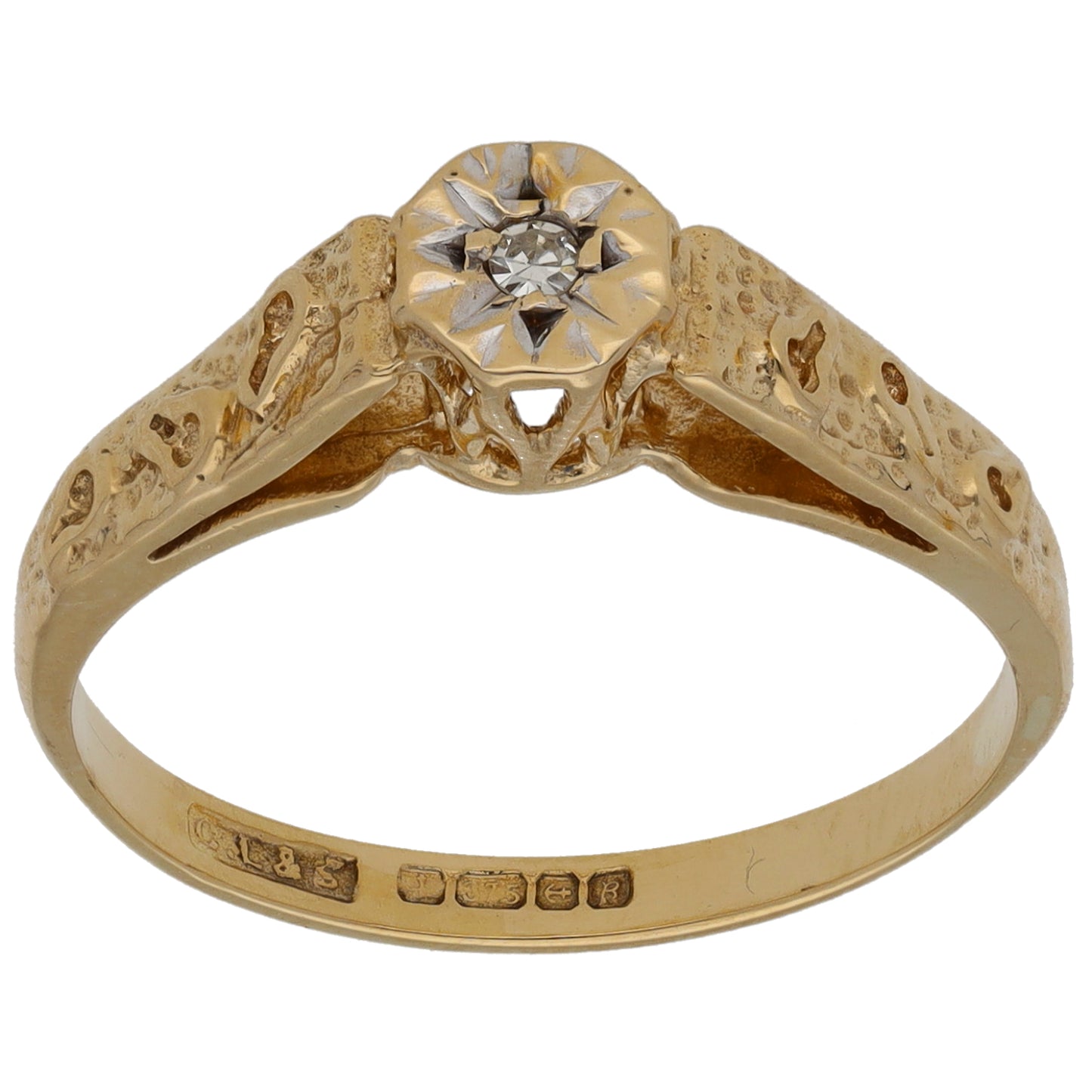 9ct Gold 0.02ct Diamond Solitaire Ring Size S