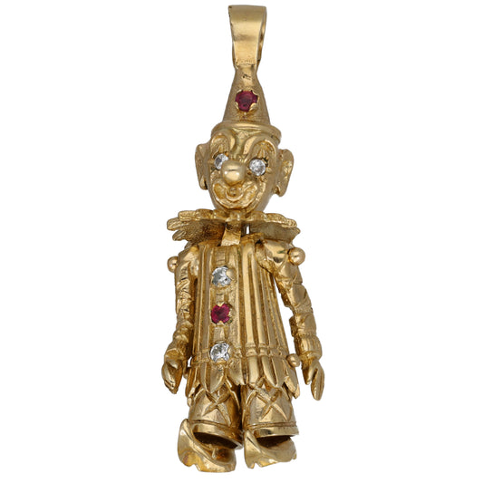 9ct Gold Ruby & Cubic Zirconia Clown Pendant