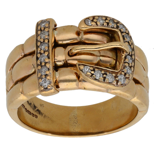 9ct Gold 0.18ct Diamond Buckle Ring Size Q