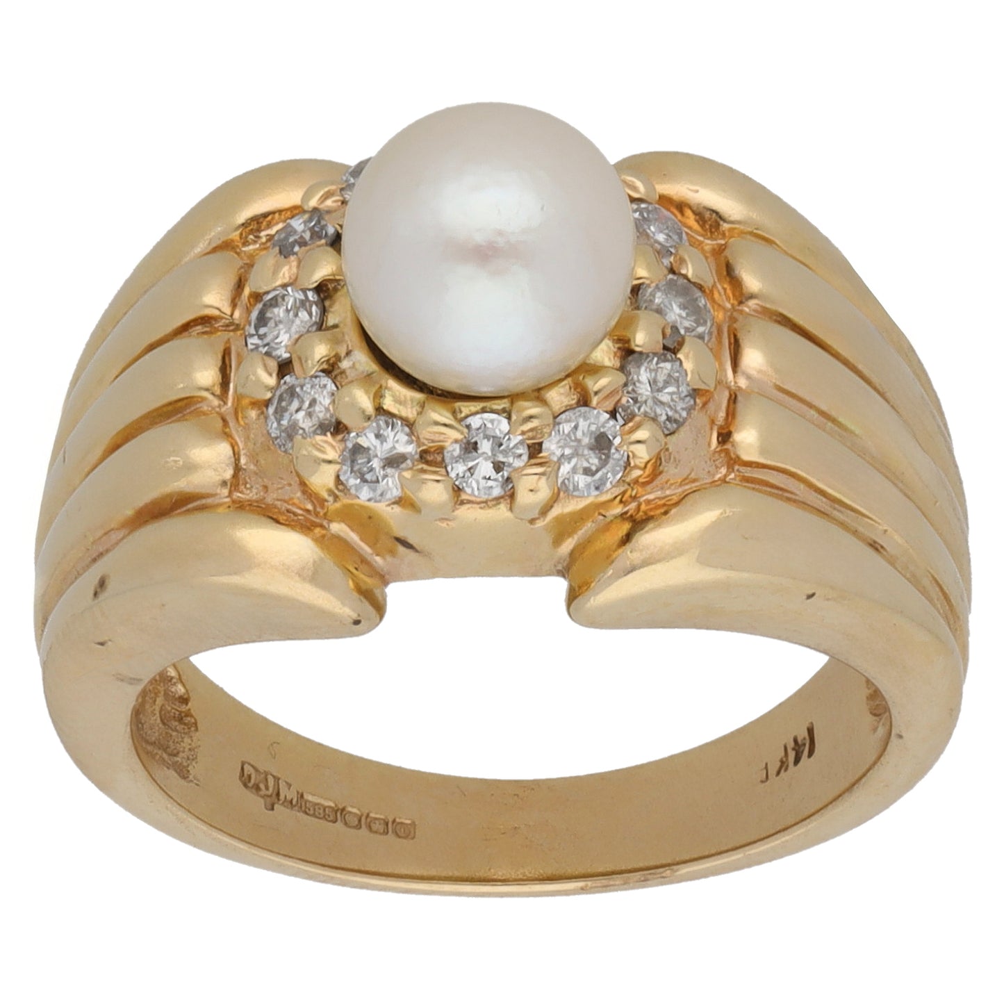 14ct Gold Cultured Pearl & 0.24ct Diamond Dress/Cocktail Ring Size L