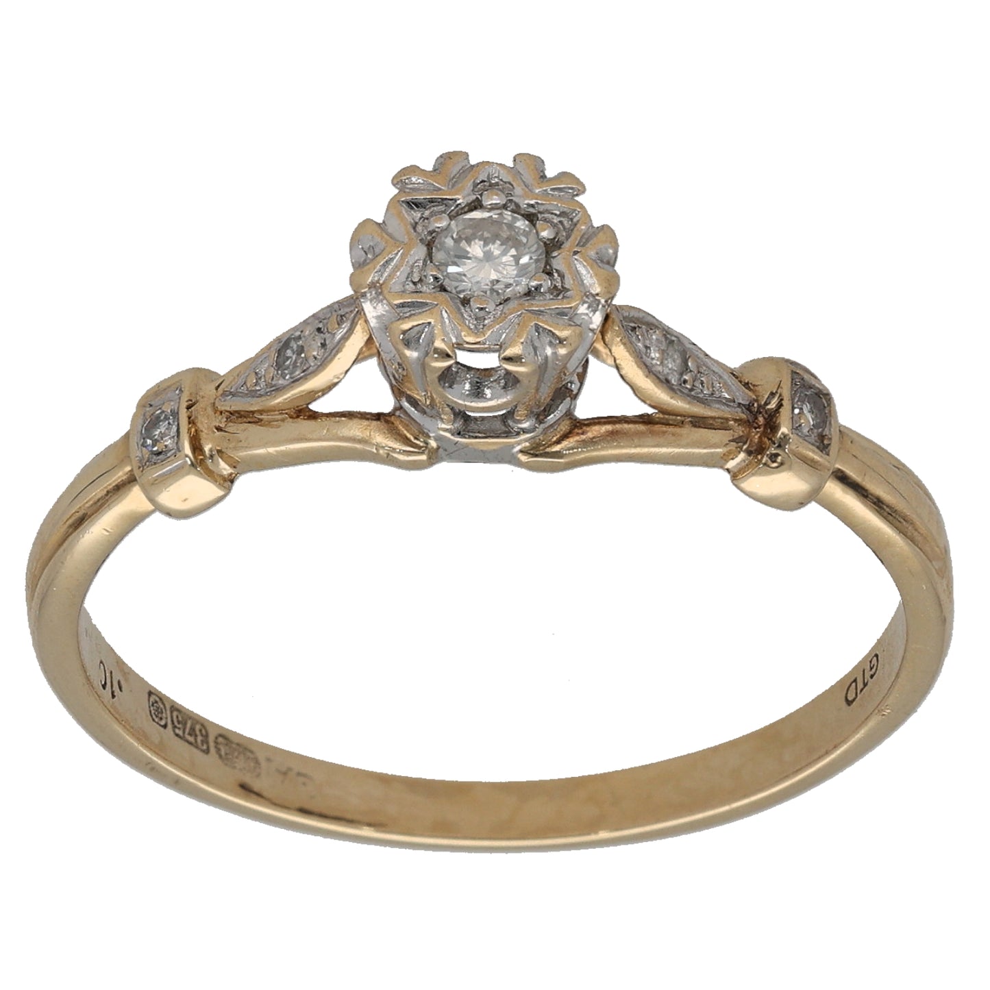 9ct Gold 0.10ct Diamond Single Stone Ring With Accents Size W