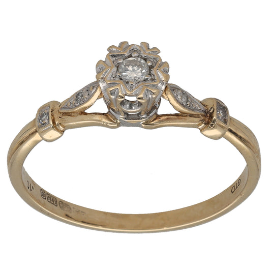 9ct Gold 0.10ct Diamond Single Stone Ring With Accents Size W