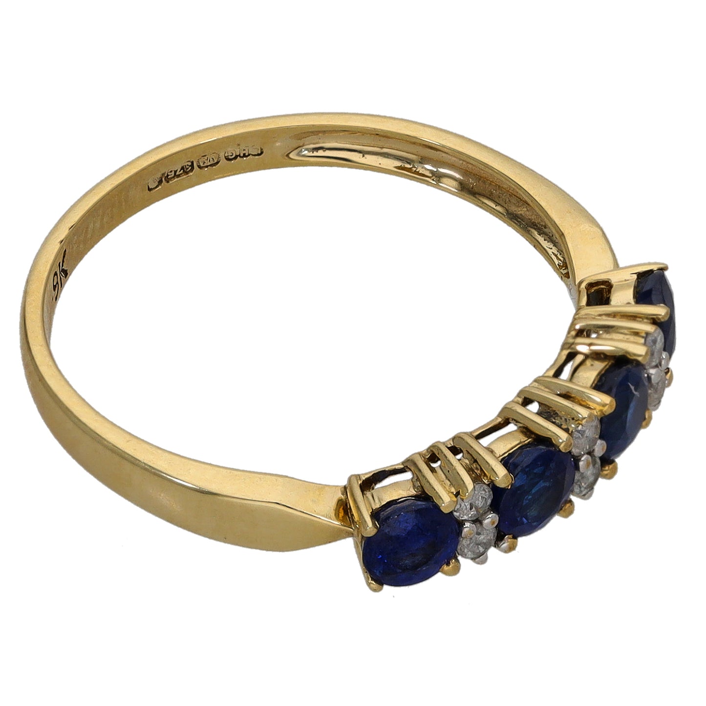 9ct Gold Sapphire & 0.06ct Diamond Half Eternity Ring Size N