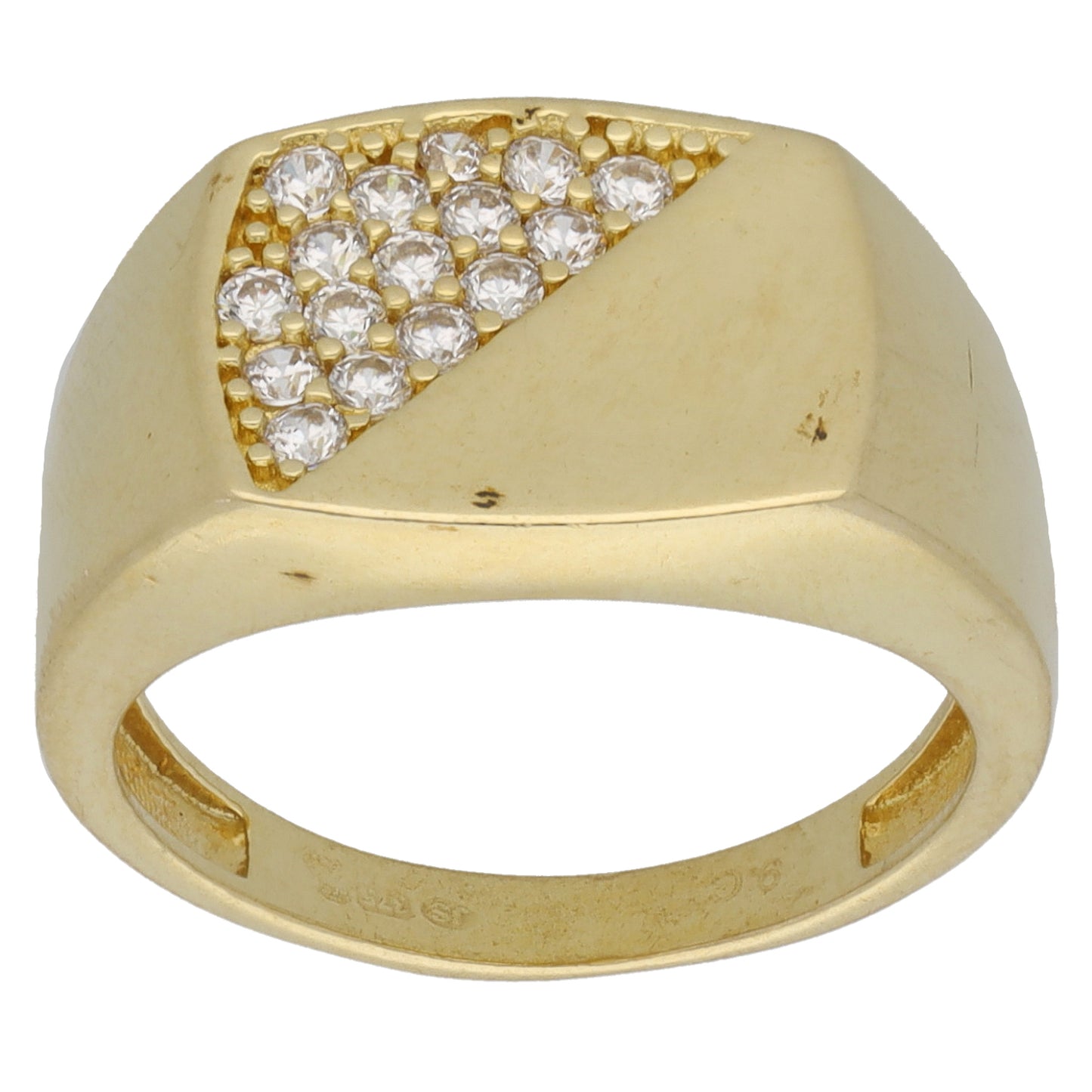 9ct Gold Cubic Zirconia Plain Signet Ring Size P