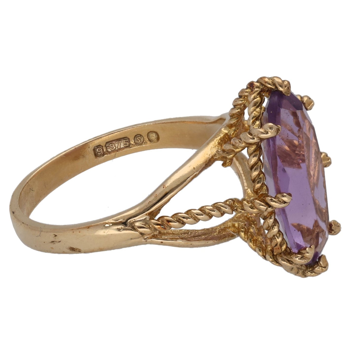 9ct Gold Amethyst Single Stone Ring Size L