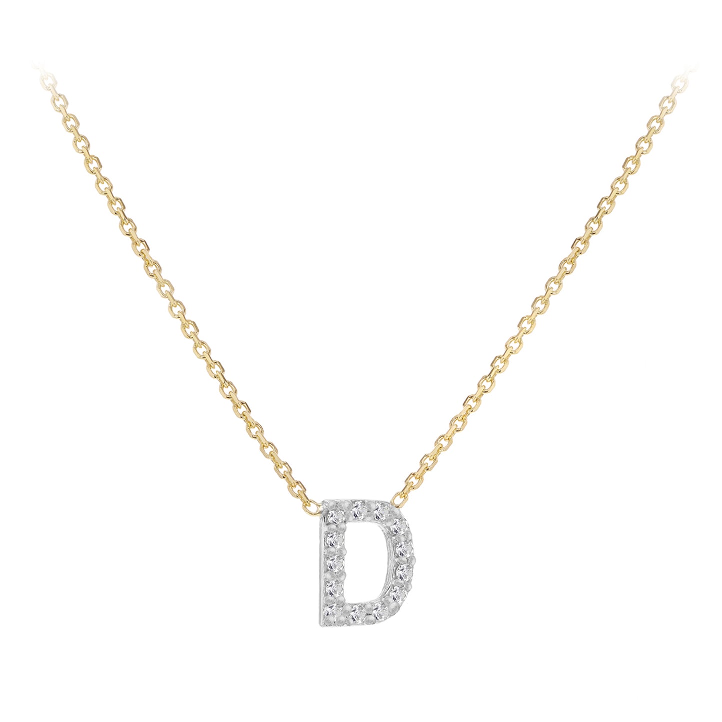 New 9ct Gold Diamond Initial A-Z Chain/Necklace 15-17"