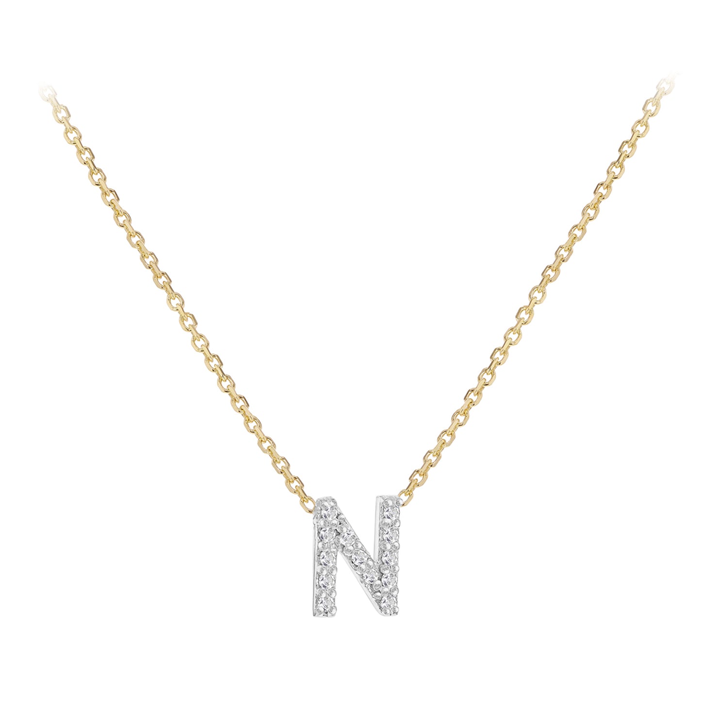 New 9ct Gold Diamond Initial A-Z Chain/Necklace 15-17"